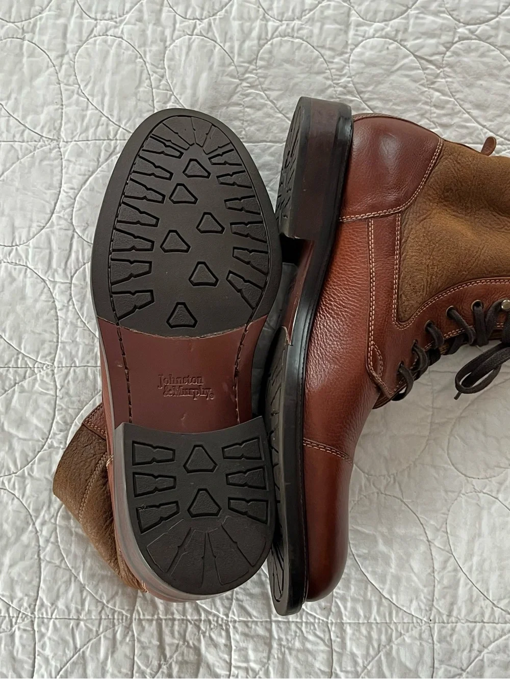 Johnston & Murphy Brown Leather & Shearling Lace-Up Boots Luxury Dressy Winter